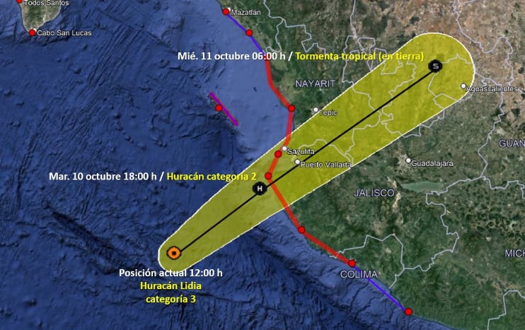 Huracán Lidia se intensifica inesperadamente
