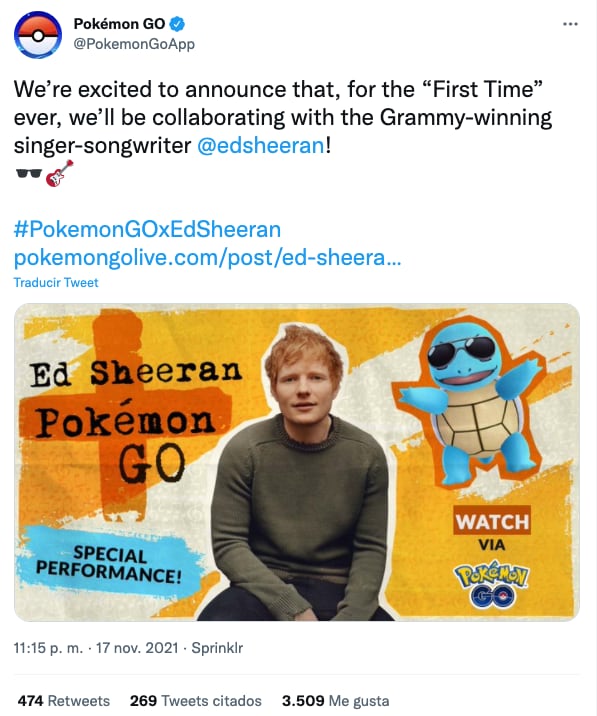 Ed Sheeran dará un concierto en 'Pokémon Go'
