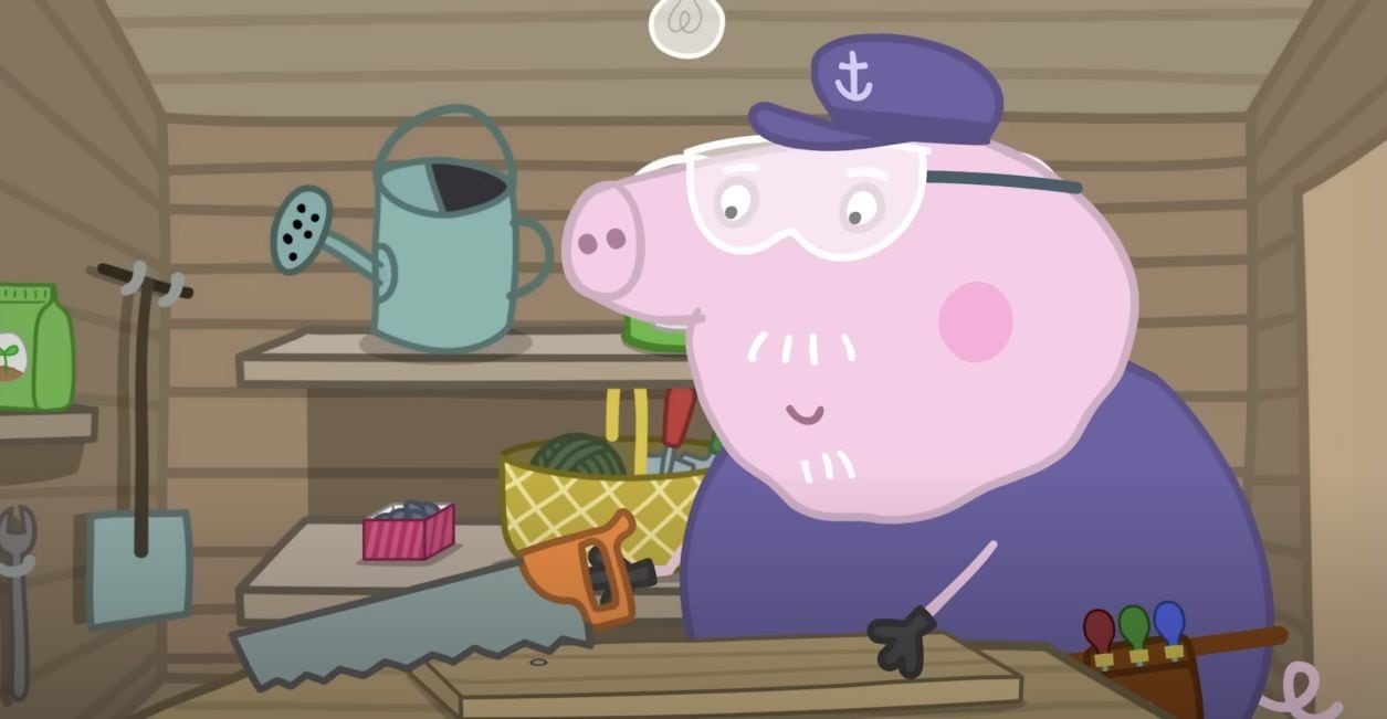 Abuelo Cerdito y Peppa Pig hacen manualidades con madera