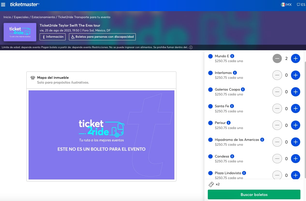 Ticketmaster pone su servicio Ticket2Ride para los conciertos de Taylor Swift en el Foro Sol