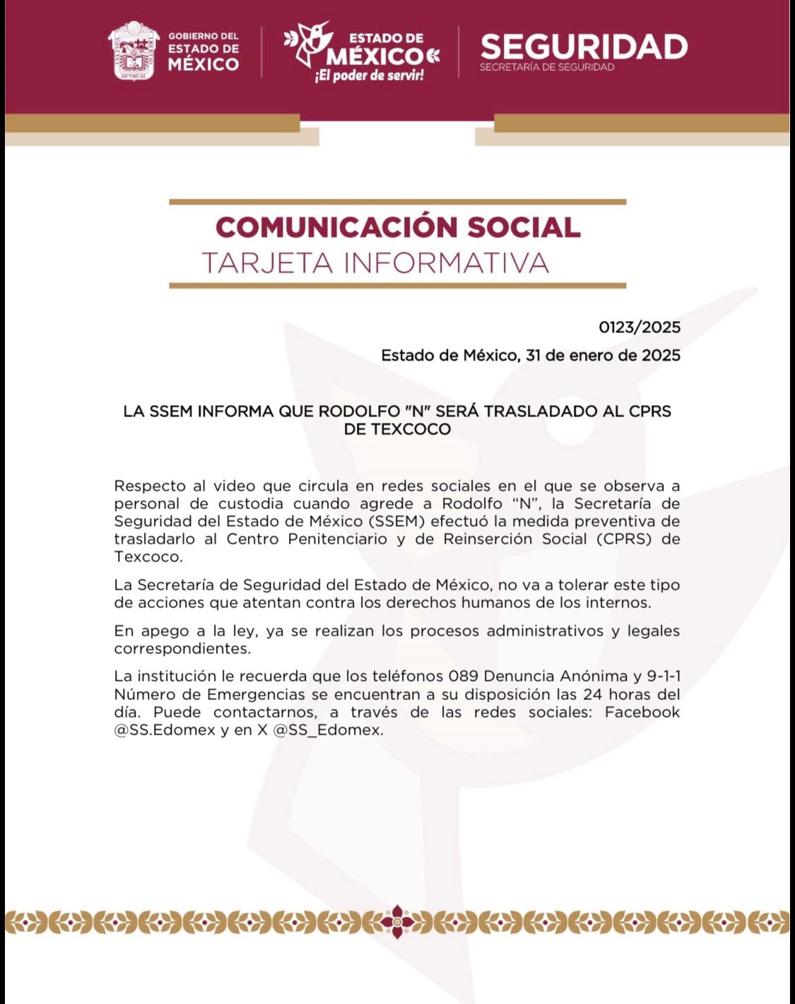 Secretaría de Seguridad del Estado de México confirma el traslado de Fofo Márquez al Penal Texcoco