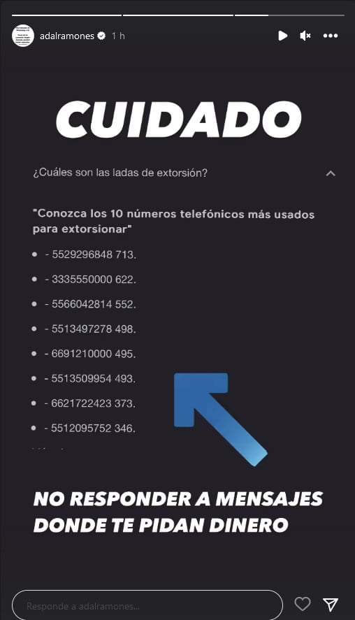 Adal Ramones publica lista de teléfonos usados para extorsionar