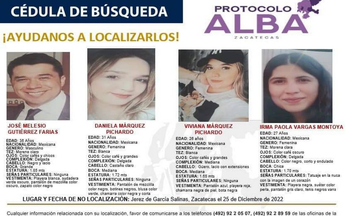Desaparecidos en Zacatecas: Mantienen búsqueda de las hermanas Diana y Viviana Márquez, su prima y José Melesio