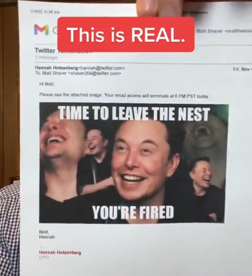 Meme de Elon Musk y los despidos en Twitter