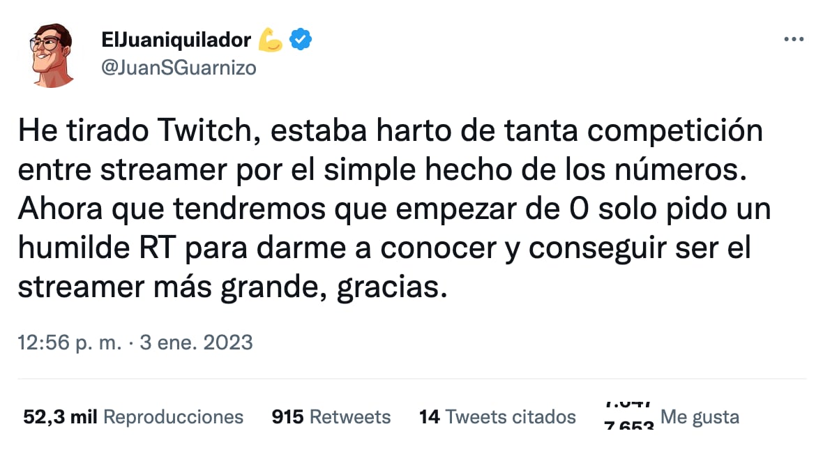 Juan Guarnizo se burla de la caída de Twitch