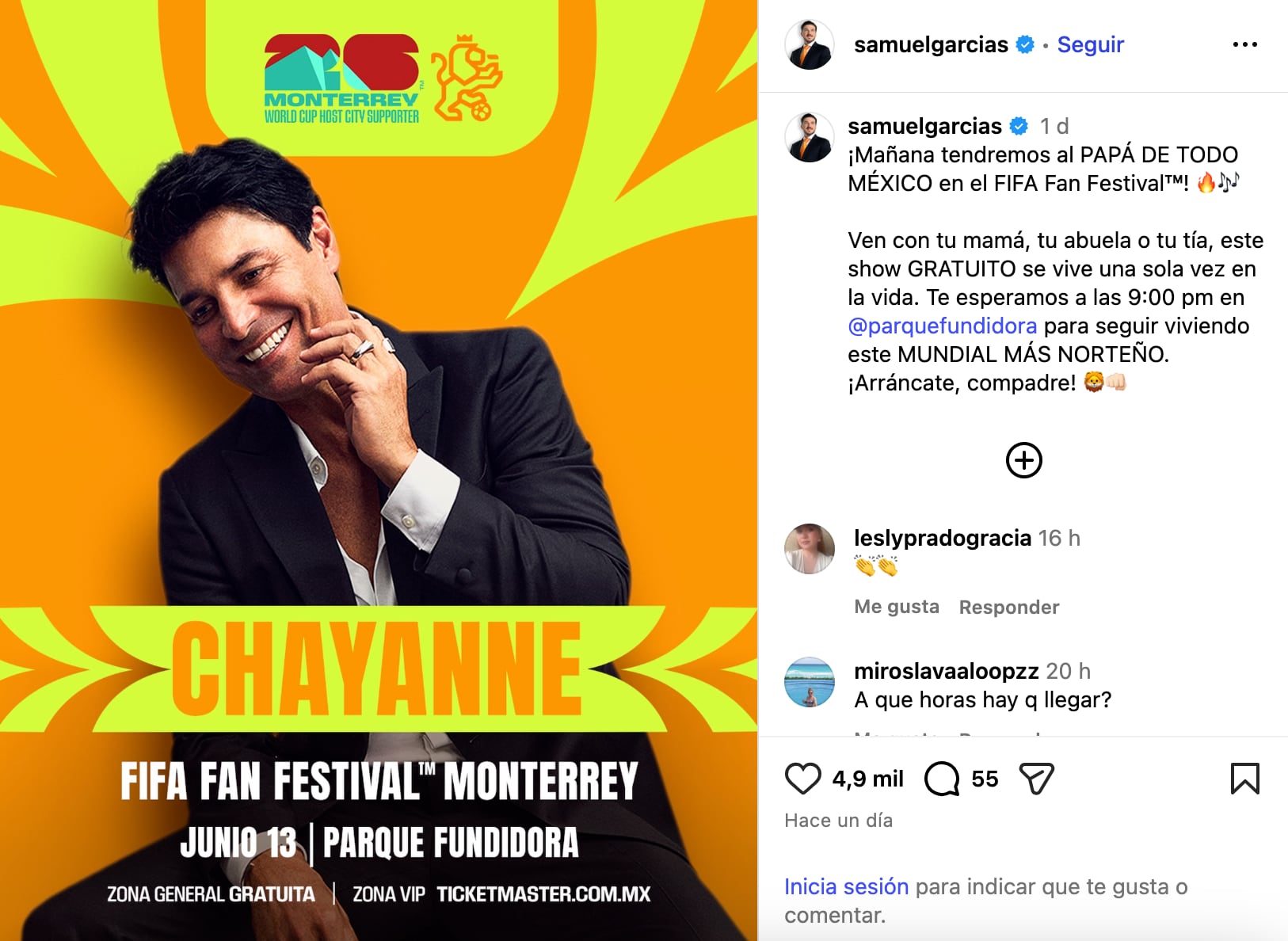 Samuel García cumple el sueño de su mamá al llevar a Chayanne a Monterrey