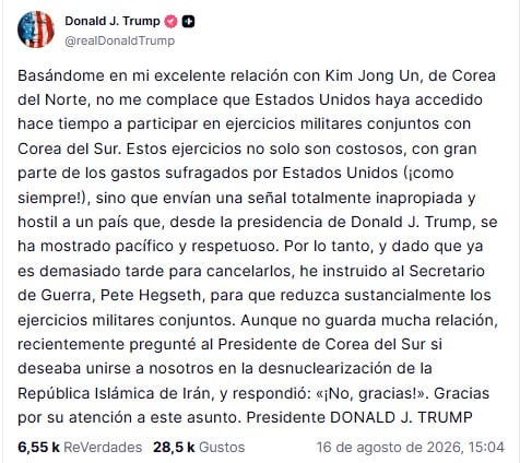 Donald Trump ordena reducir los ejercicios militares conjuntos con Corea del Sur