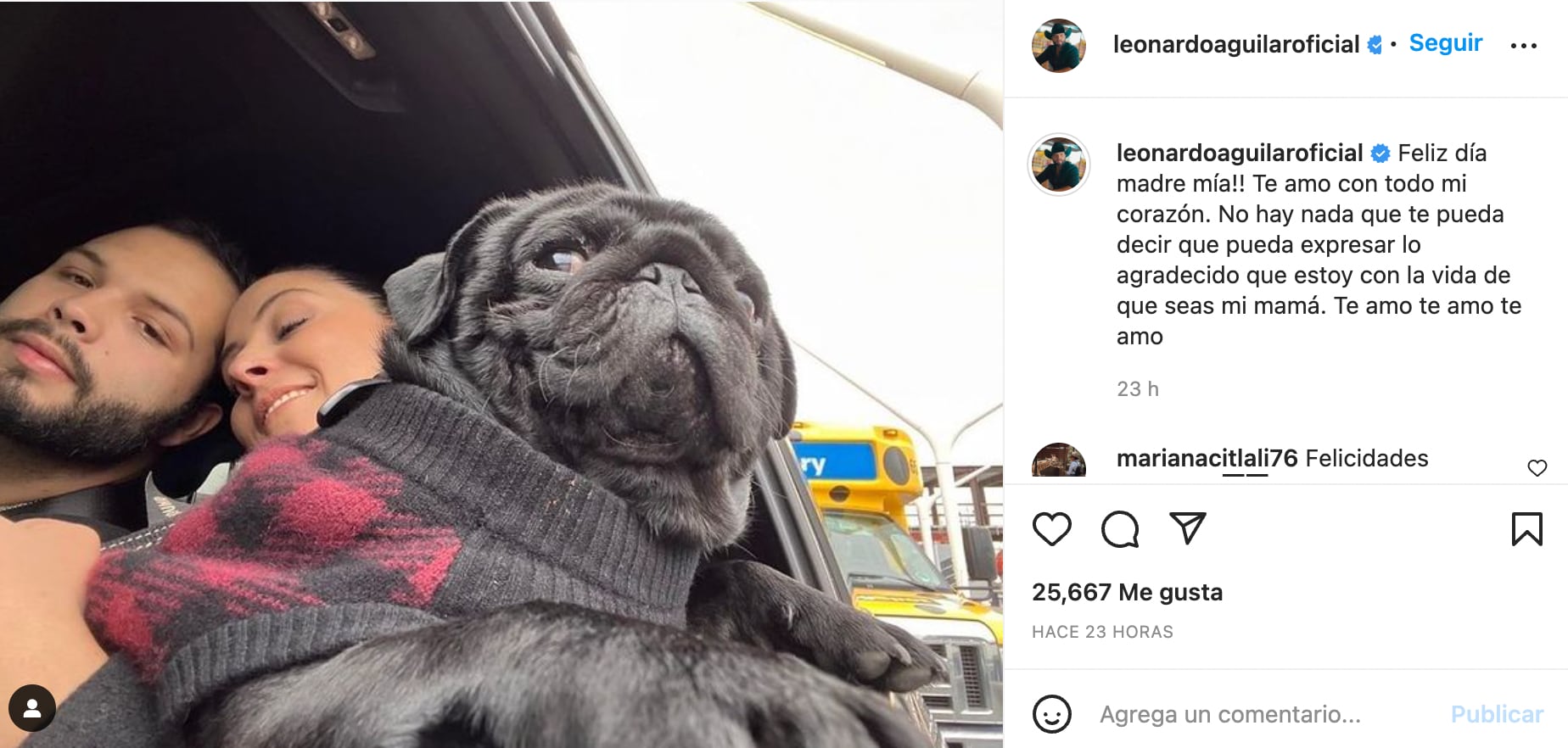 Leonardo Aguilar felicita a su mamá