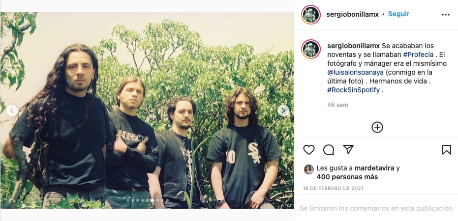 Sergio Bonilla, tuvo un grupo de rock en los 90 llamado Profecía