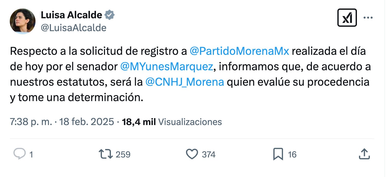 Luisa María Alcalde responde a Rocío Nahle