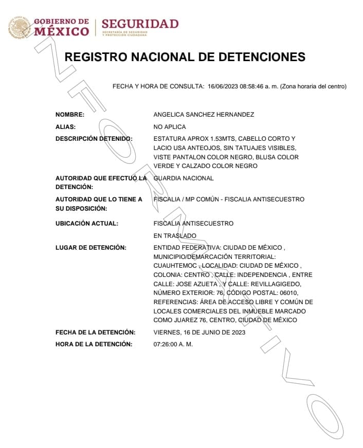 Detención de Angélica Sánchez Hernández