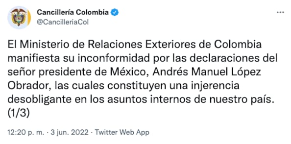 Cancillería de Colombia niega dichos de AMLO