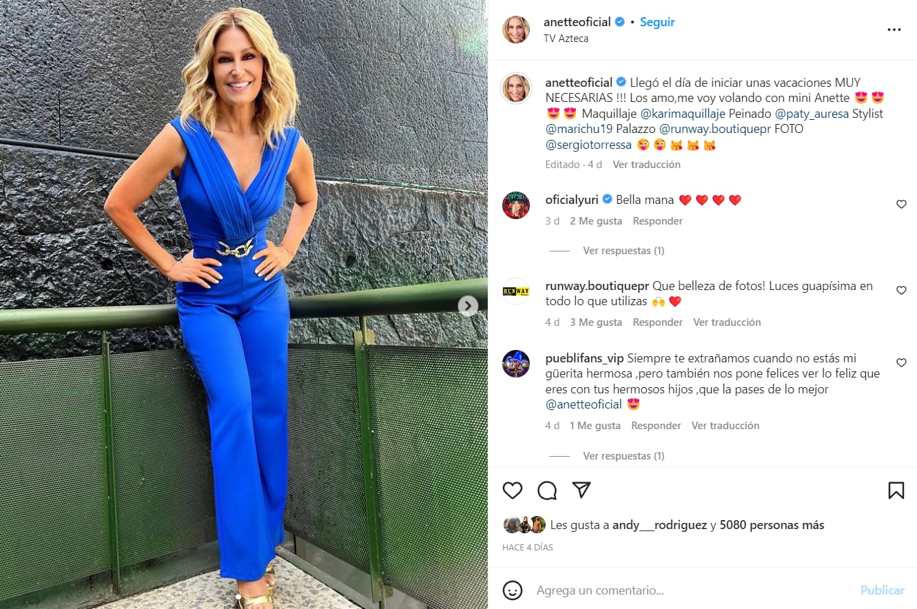Anette Cuburu presume sus vacaciones