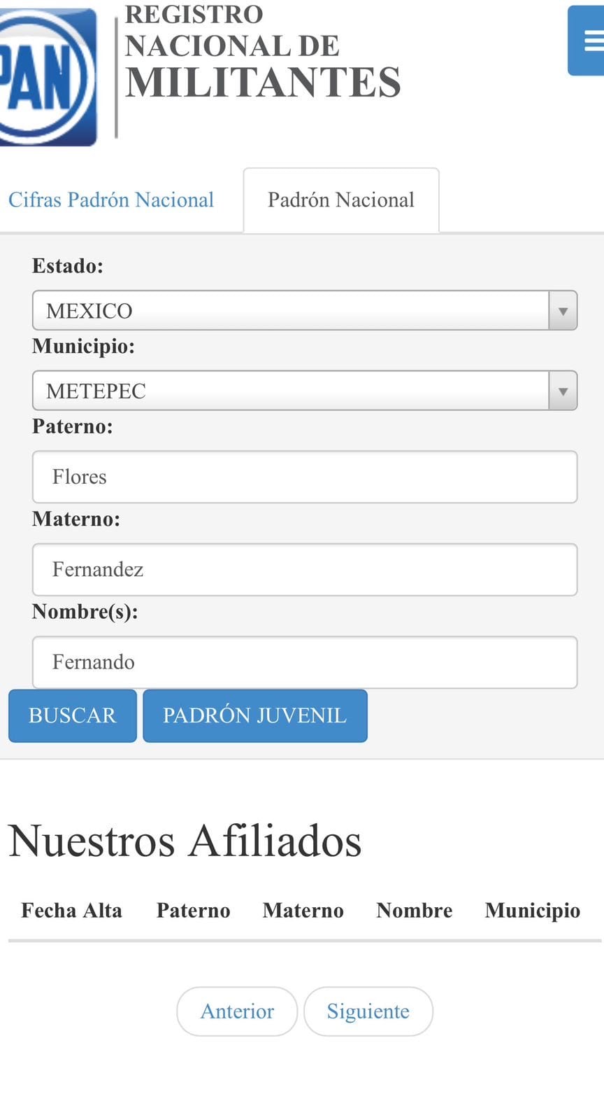 Registros del PAN