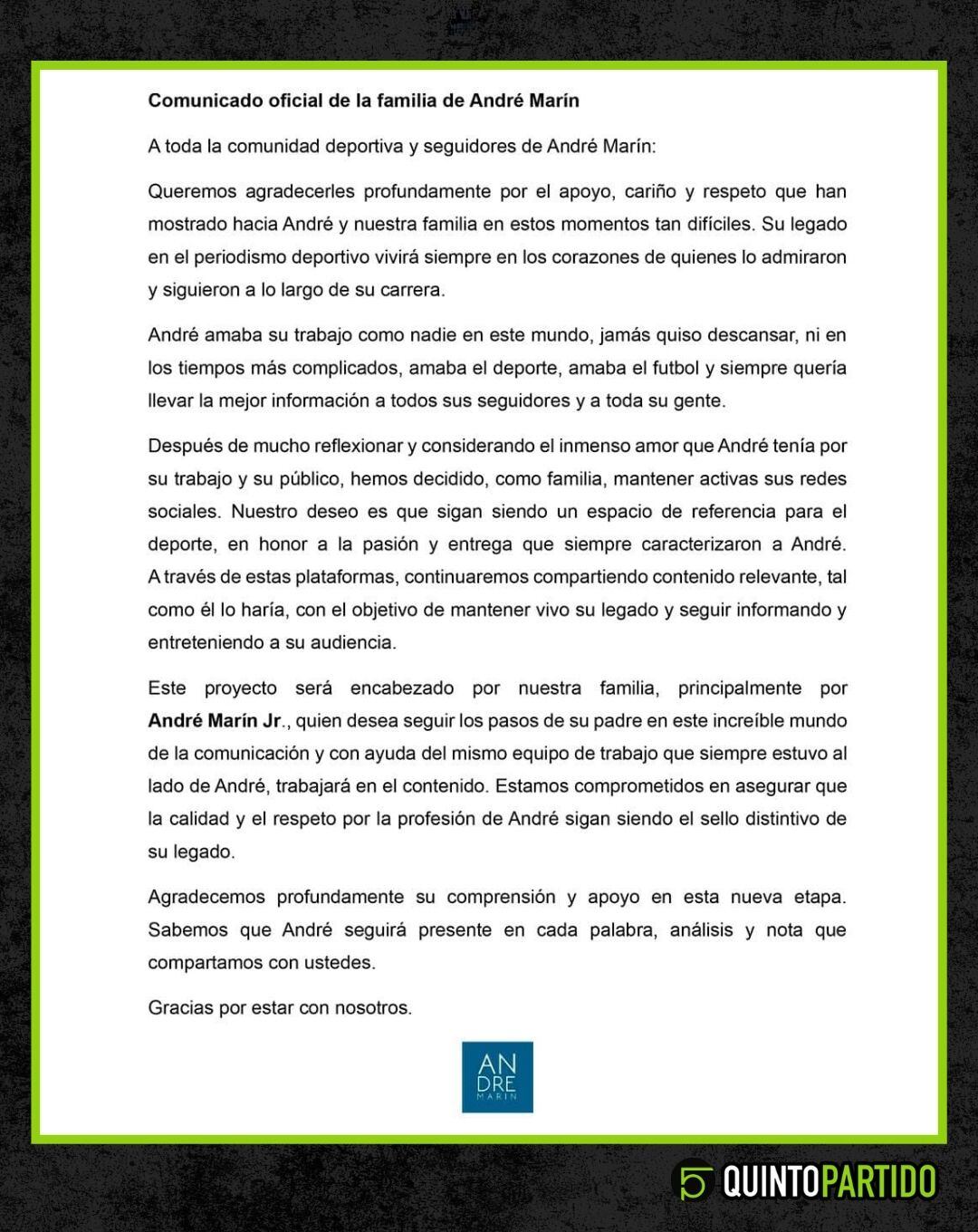 Comunicado de la familia de André Marín