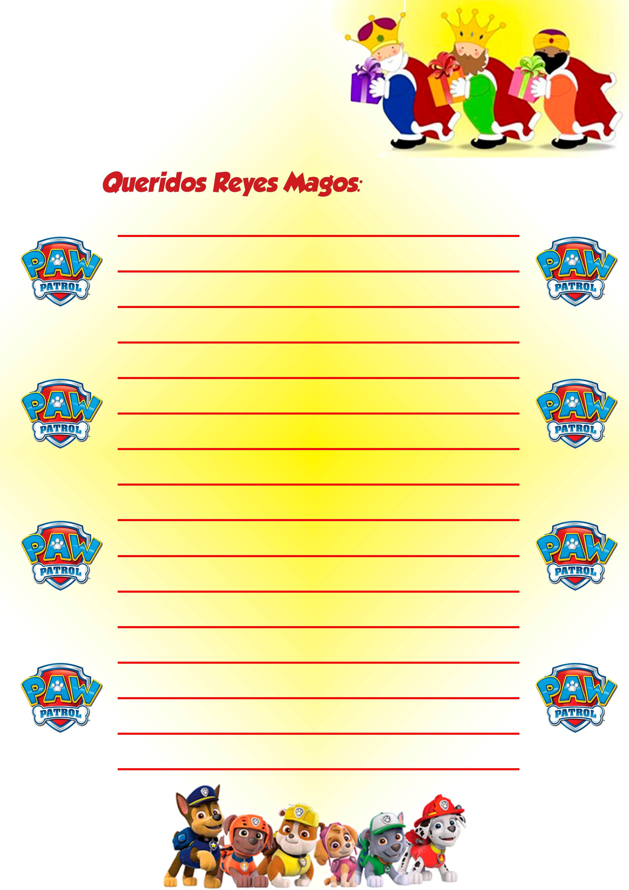 Carta a los Reyes Magos de Paw Patrol: 5 bonitas plantillas para imprimir