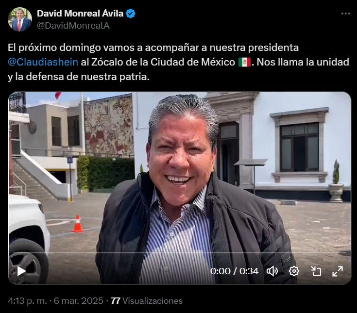 David Monreal confirma asistencia a asamblea de Claudia Sheinbaum en el Zócalo.