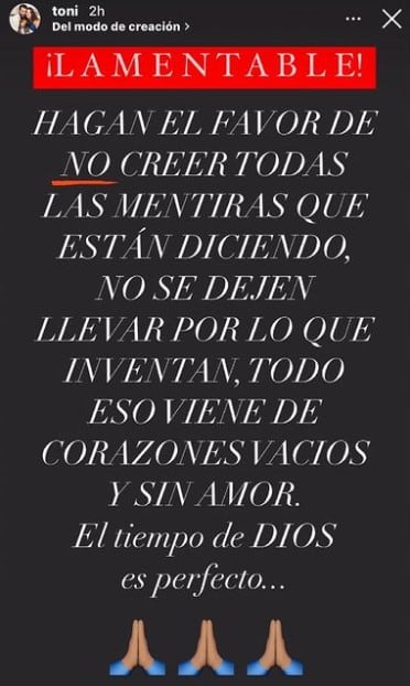 Publicación en Instagram de Toni Costa