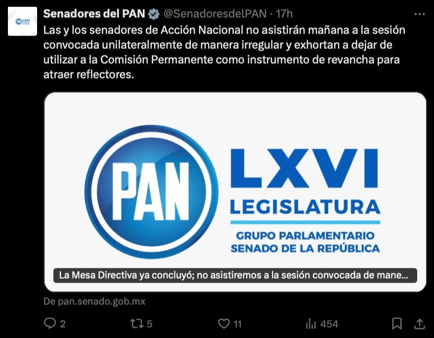 PAN no asistirá a sesión extraordinaria donde se discutirá pelea entre Alito Moreno y Gerardo Fernández Noroña