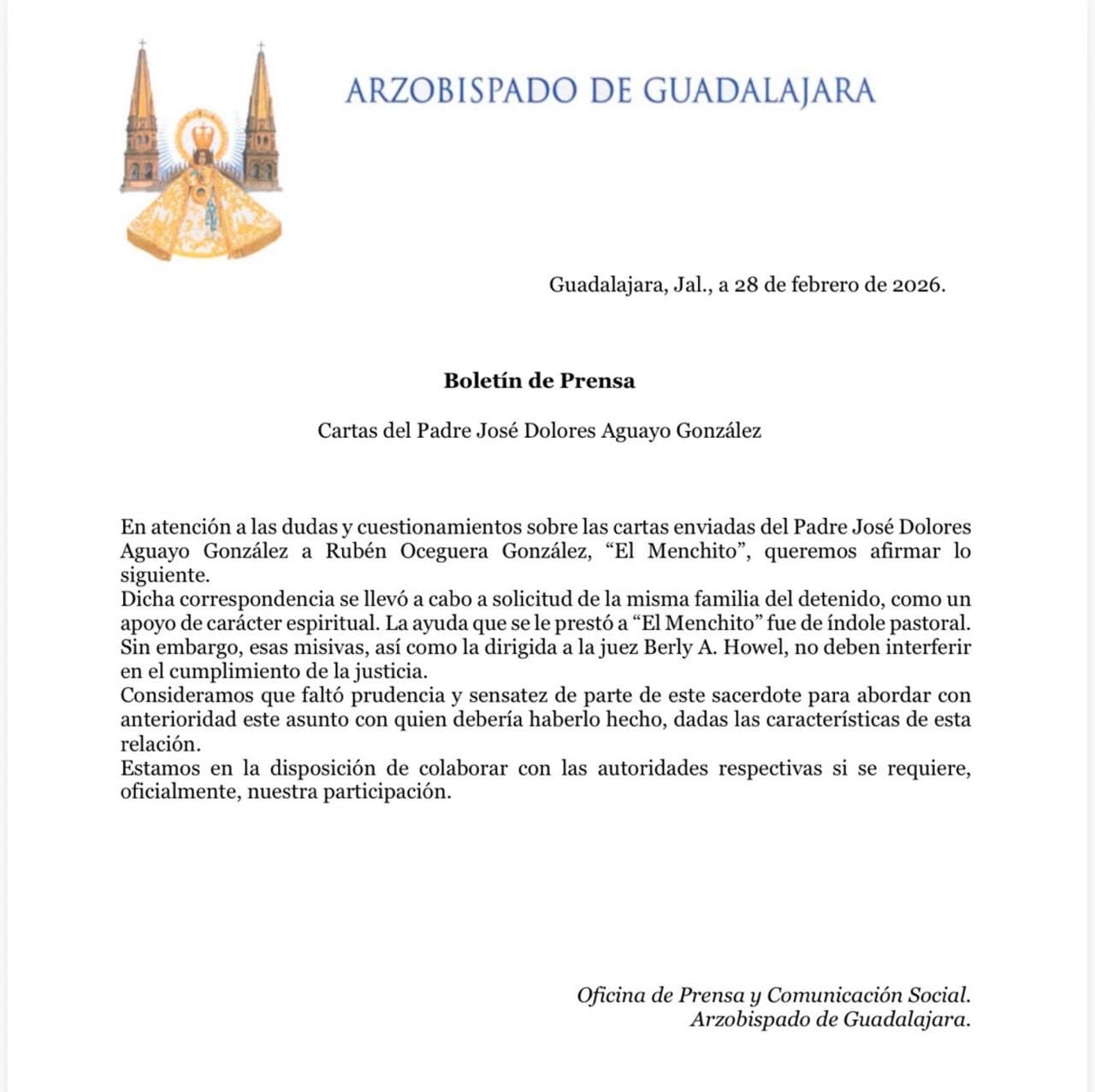 Arquidiócesis de Guadalajara investiga al padre Lolo por cartas al CJNG