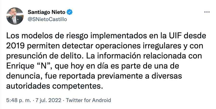 Santiago Nieto sobre investigación contra Enrique Peña Nieto