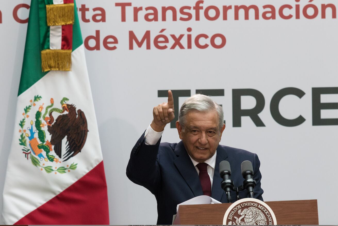 El presidente AMLO durante su Primer Informe de Gobierno.