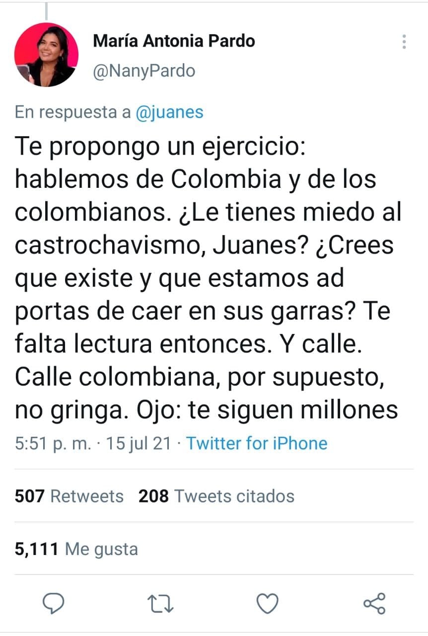 Respuesta a Tweet de Juanes