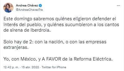 Tuit de Andrea Chávez
