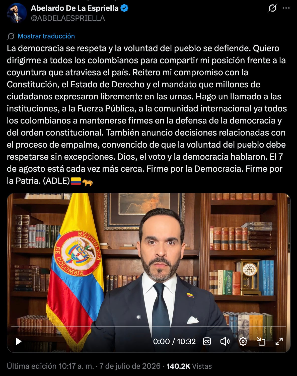 Abelardo de la Espriella acusa amenaza de golpe de Estado en Colombia