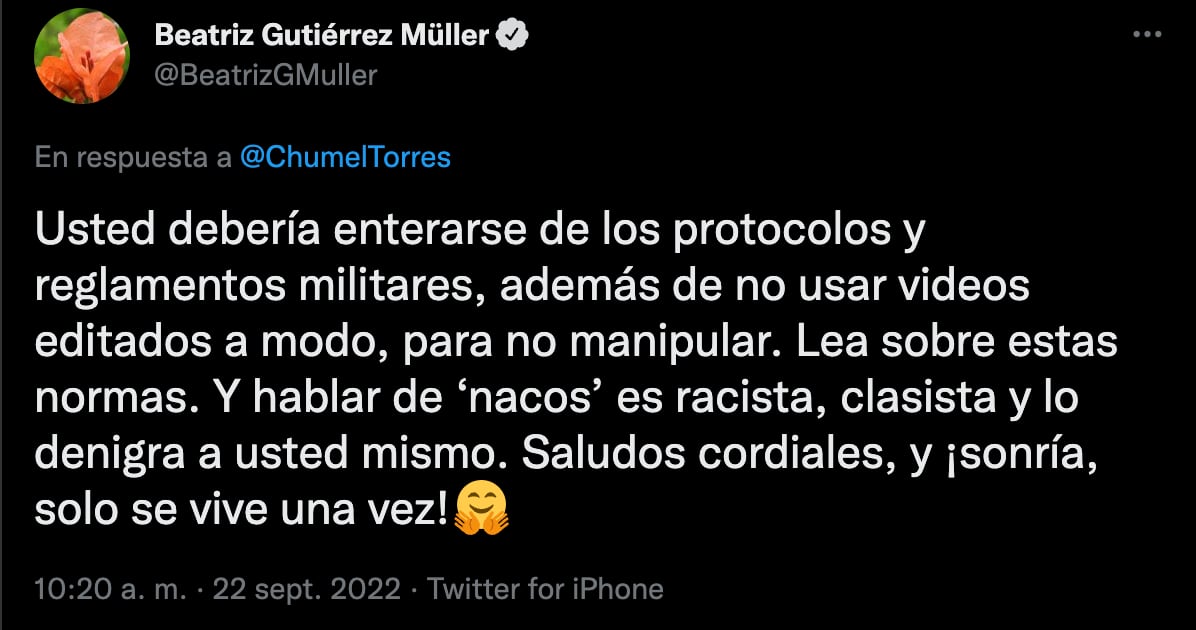 Beatriz Gutiérrez pone en su lugar a Chumel Torres por insistir en uso de la palabra "nacos"