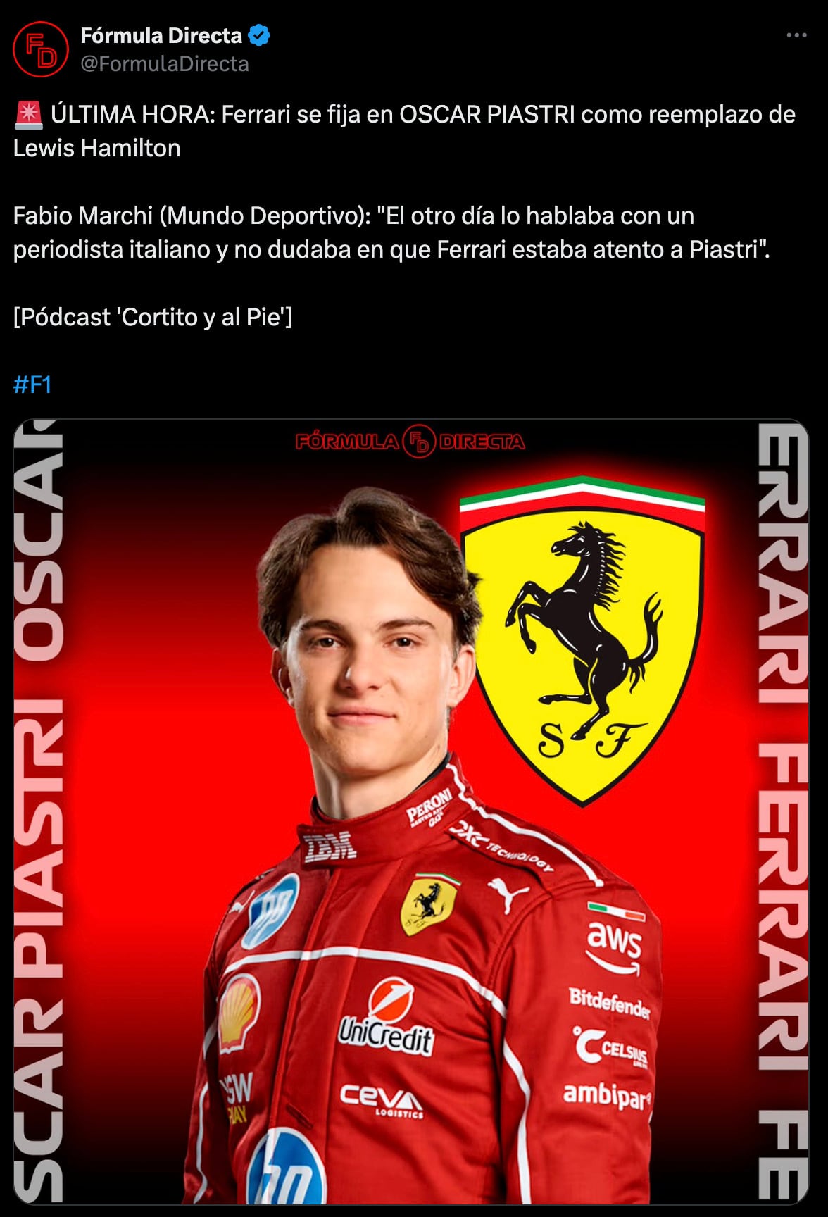 Oscar Piastri es seguido por Ferrari