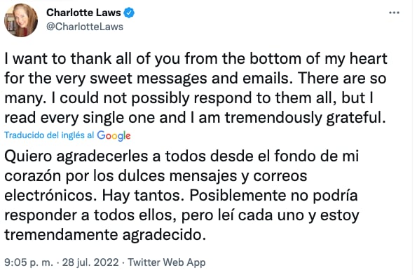 Charlotte Laws en Twitter