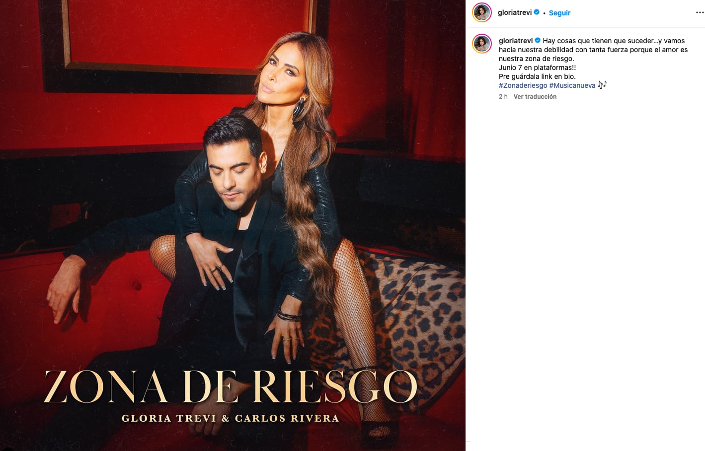 Gloria Trevi y Carlos Rivera anuncian colaboración con fecha de estreno próxima.