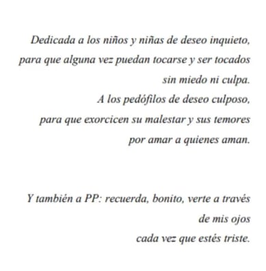 Dedicatoria en tesis a favor de la pedofilia