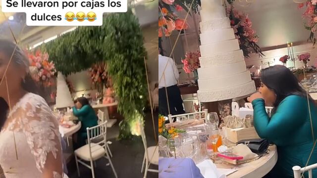 La invitan a boda y ni pena tuvo de llevarse todos los dulces