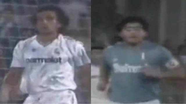 Hugo Sánchez y Diego Armando Maradona, enfrentándose en un partido de la Copa de Europa.