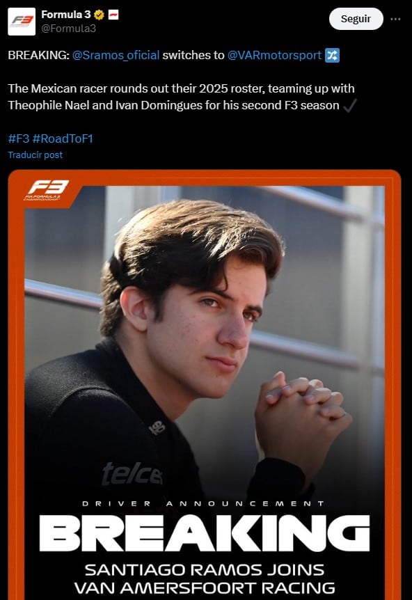Santiago Ramos seguirá en la Fórmula 3