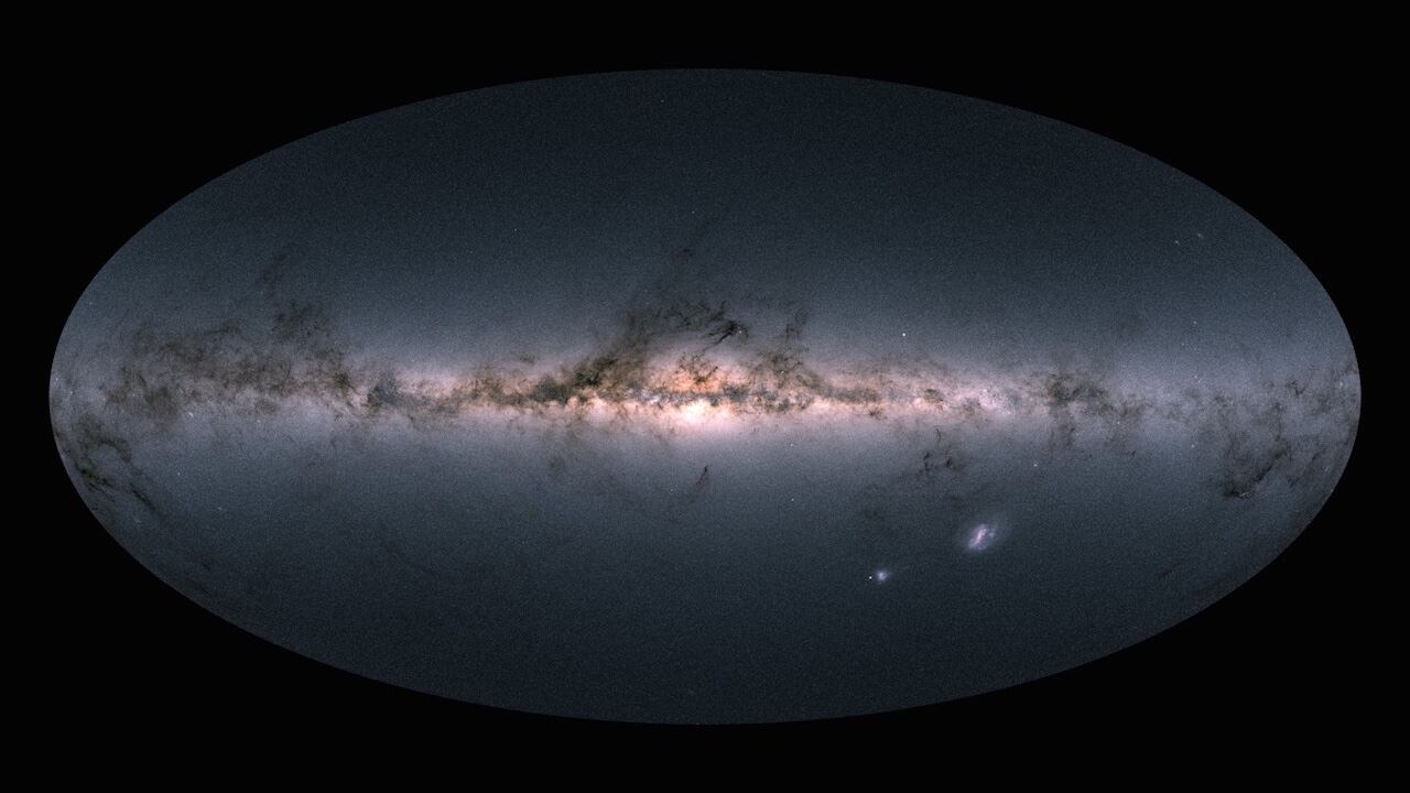 La vista de nuestra Vía Láctea y galaxias vecinas obtenida por la sonda Gaia.