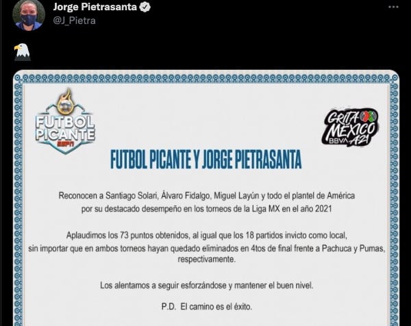 Jorge Pietrasanta se burló del Club América