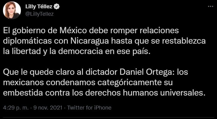 Tweet de Lilly Téllez