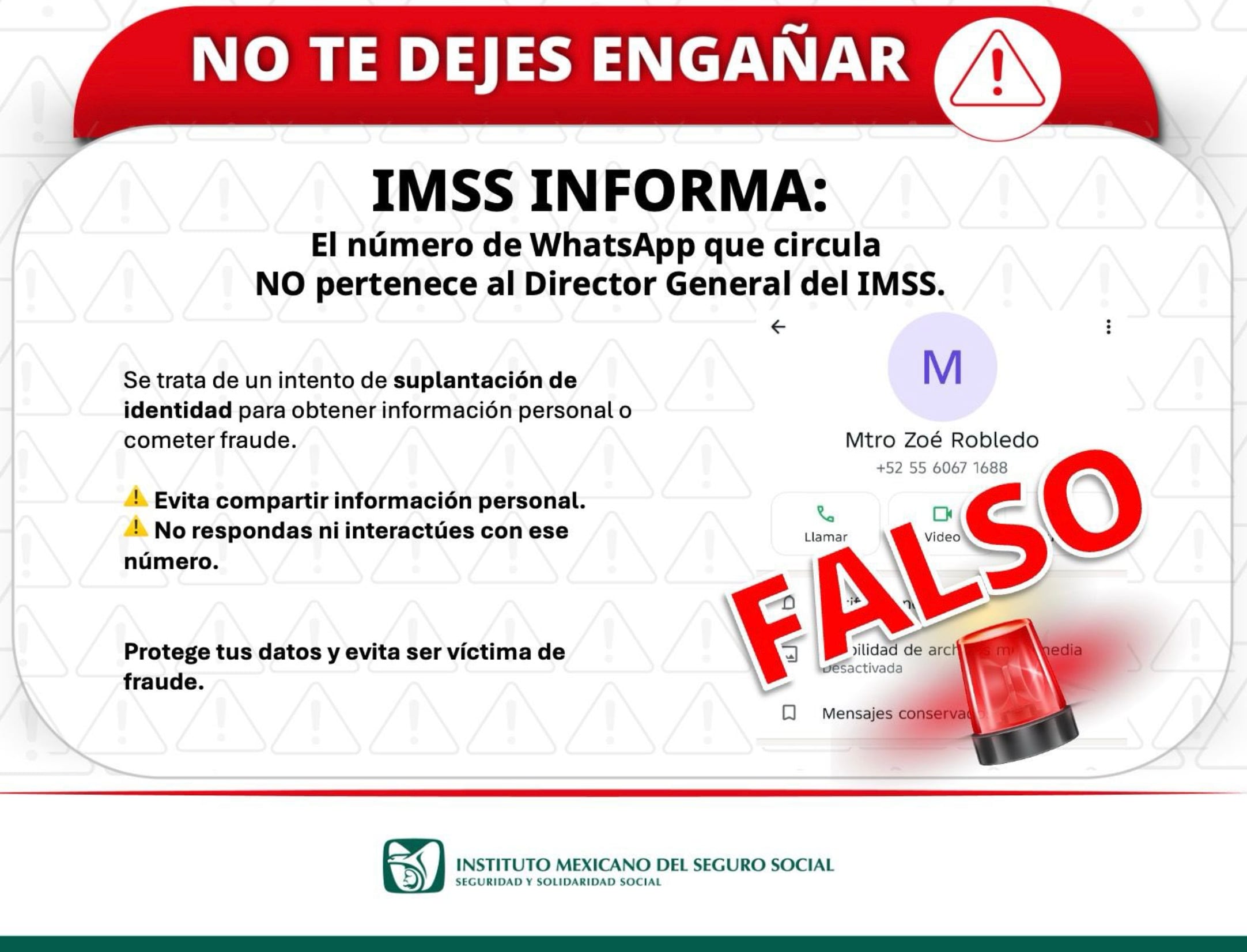 IMSS alerta sobre mensajes de WhatsApp que suplantan la identidad de Zoé Robledo