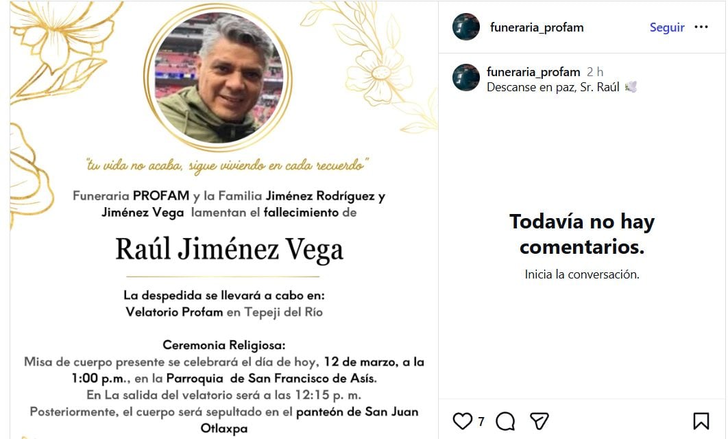 Muere el padre del futbolista mexicano Raúl Jiménez.