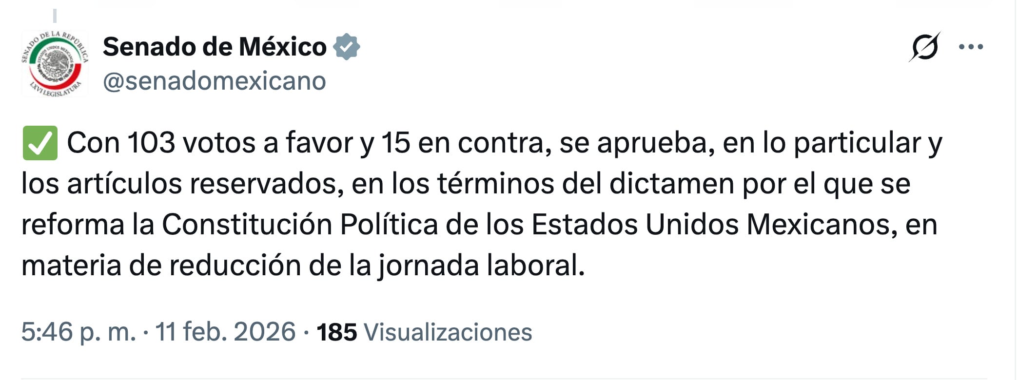 Senado aprueba en lo particular la reforma de las 40 horas