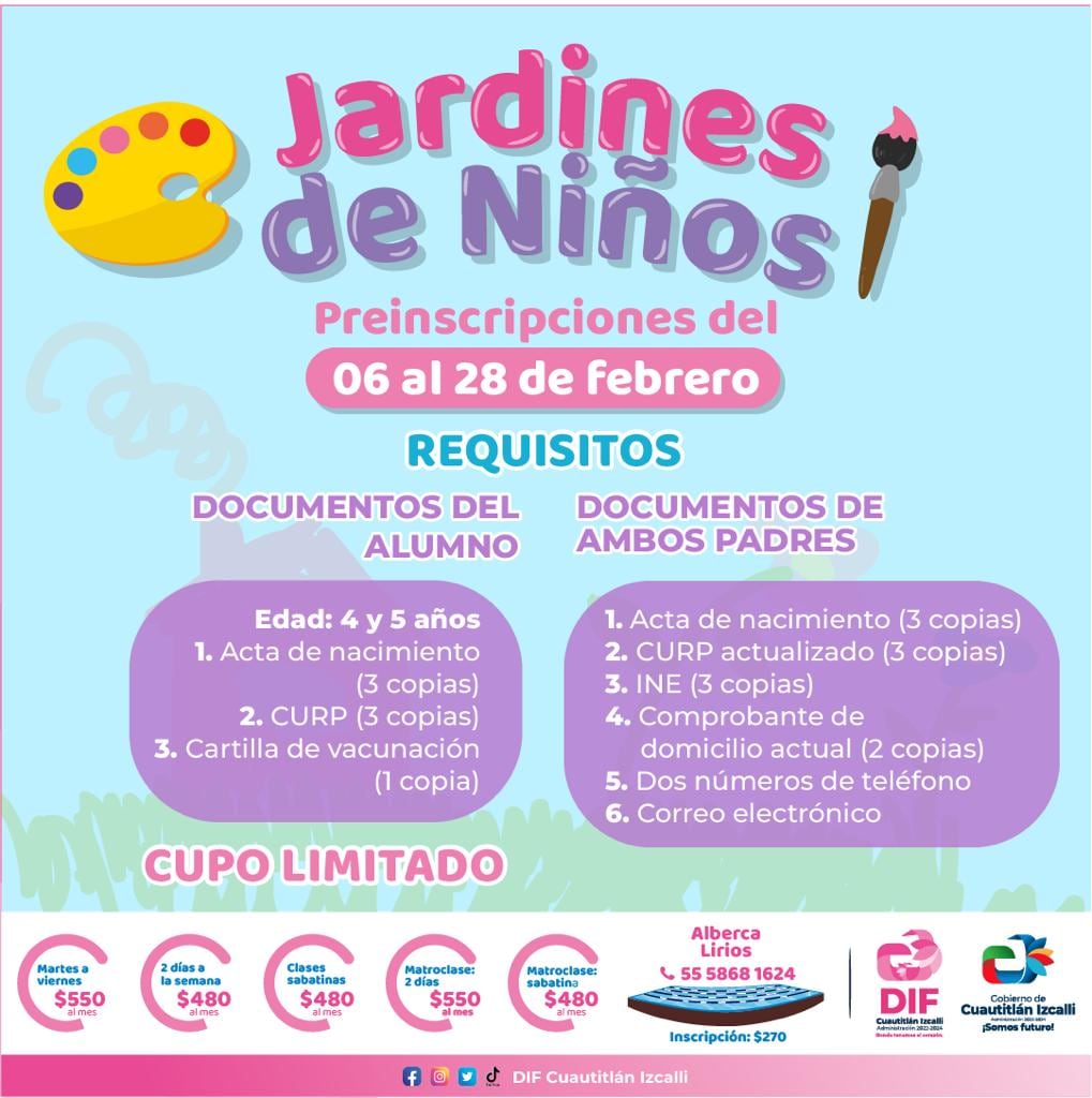Preinscripciones a Jardines de Niños en el DIF de Cuautitlán Izcalli