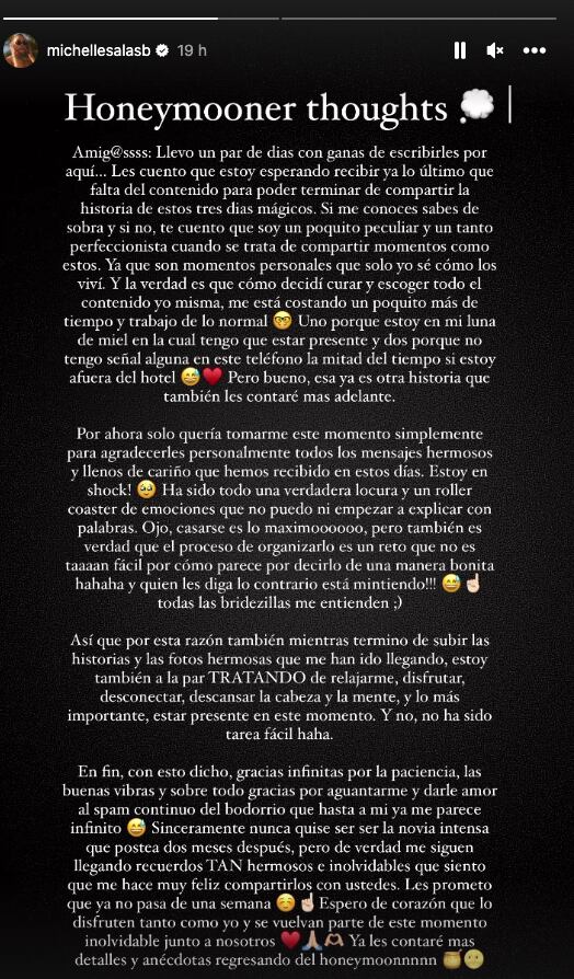 Michelle Salas admite que no le ha dedicado tiempo a Danilo Díaz durante su luna de miel