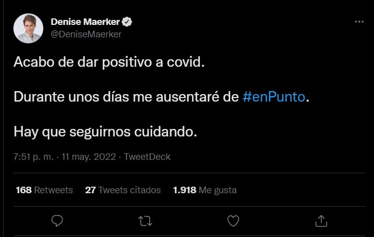 Denise Maerker da positivo a Covid-19