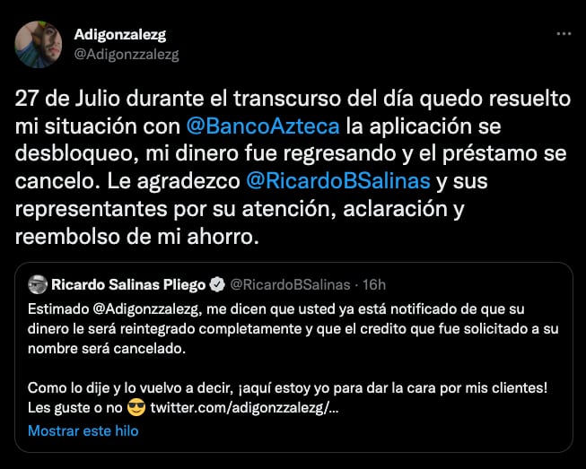 Ricardo Salinas Pliego resuelve fraude a usuario de Banco Azteca