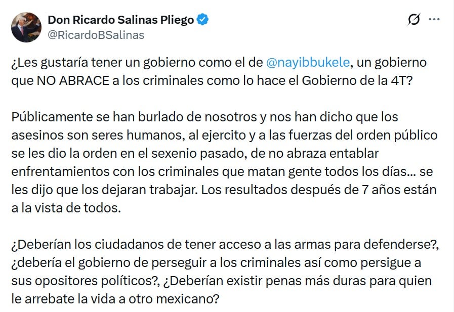 Ricardo Salinas Pliego reabre debate de portación de armas