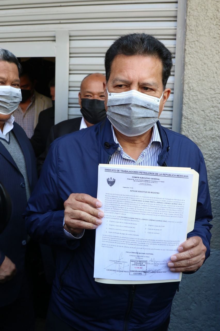 Registro de candidatura de Ricardo Aldana a secretario general de actual del Sindicato de Trabajadores Petroleros de la República Mexicana (STPRM)