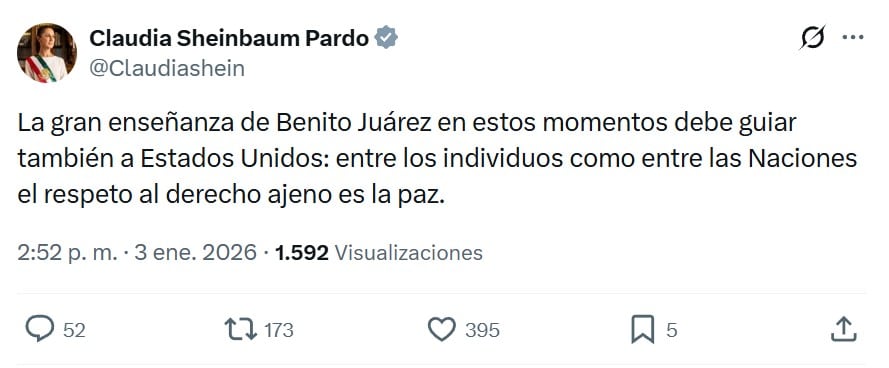 Claudia Sheinbaum hace llamado a Estados Unidos